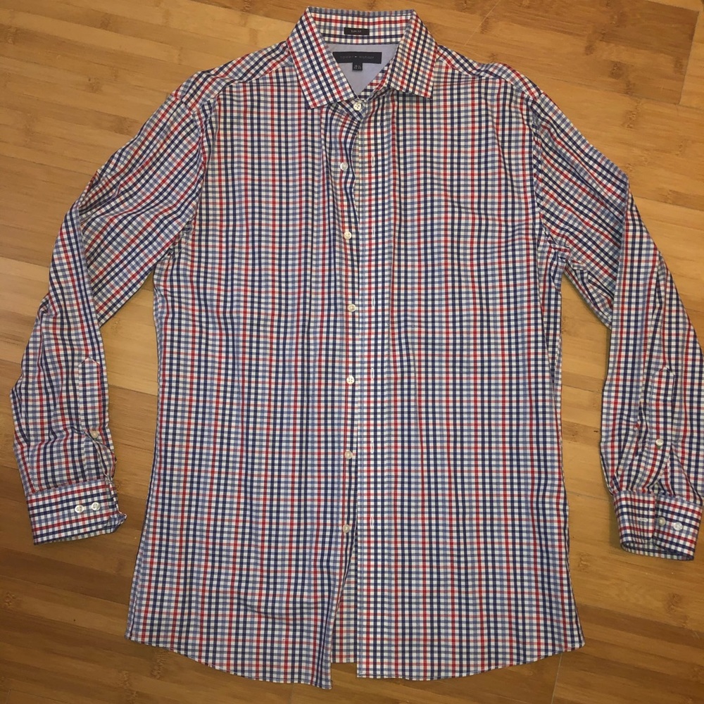 Tommy Hilfiger Blue/Red Gingham Dress Shirt 15.5